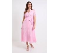 Wallis Lace Collarless Pleated Midi Dress In Pink pink