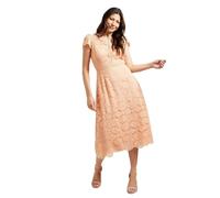 Wallis Lace Fit and Flare Midi Dress, 14, Peach