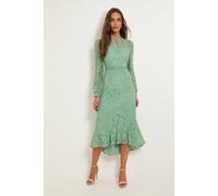 Wallis Lace High Neck Ruffle Midi Dress In Green green