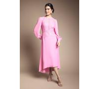 Wallis Women's Lace Insert Chiffon Midi Dress in Pink | Size: 16 Wallis Pink 16