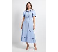 Wallis Lace Insert Ruffle Sleeve Midi Dress In Blue blue 18