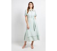 Wallis Lace Insert Ruffle Sleeve Midi Dress In Mint mint 16