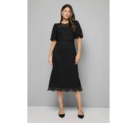Wallis Women's Lace Puff Sleeve Midi Dress in Black | Size: 16 Wallis Black 16