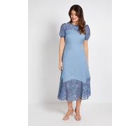 Wallis Women's Lace Puff Sleeve Midi Dress in Blue | Size: 14 Wallis Blue 14