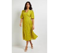 Wallis Women's Lace Puff Sleeve Midi Dress in Chartreuse | Size: 16 Wallis Chartreuse 16