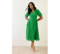 Wallis Lace Puff Sleeve Midi Dress In Green green