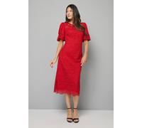Wallis Women's Lace Puff Sleeve Midi Dress in Red | Size: 16 Wallis Red 16
