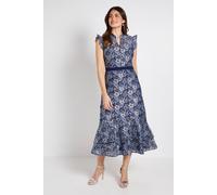 Wallis Lace Ruffle Sleeve Midi Dress In Navy navy 10