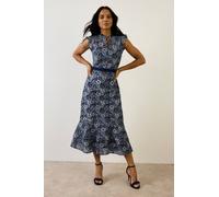 Wallis Lace Ruffle Sleeve Midi Dress In Navy navy
