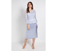 Wallis Lace Ruffle Sleeve Pencil Dress In Blue blue 12