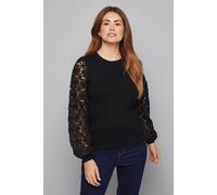 Wallis Women's Lace Sleeve Knitted Jumper in Black | Size: XL Wallis Black XL