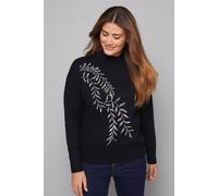 Wallis Women's Leaf Pattern Embellished Crew Neck Jumper in Black | Size: Small Wallis Black S