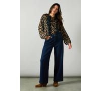 Wallis Women's Leopard Asymmetric Ruffle Blouse in Black | Size: 16 Wallis Black 16