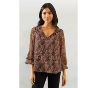 Wallis Leopard Flute Sleeve Top In Neutral neutral 8