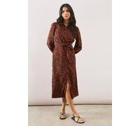 Wallis Women's Leopard Long Sleeve Belted Shirt Dress in Rust | Size: 10 Wallis Rust 10