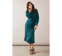 Wallis Leopard Long Sleeve Belted Shirt Dress In Teal teal 10