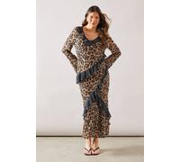 Wallis Women's Leopard Mixed Print Ruffle Midi Dress in Black | Size: 18 Wallis Black 18