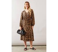 Wallis Women's Leopard Print Drawstring Viscose Midi Dress in Brown | Size: 10 Wallis Brown 10