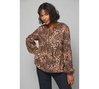 Wallis Leopard Print Tie Neck Blouse In Brown brown