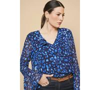 Wallis Leopard Ruffle Detail Blouse In Navy navy 8