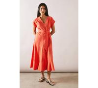 Wallis Linen Mix Belted Midi Dress In Coral coral 12
