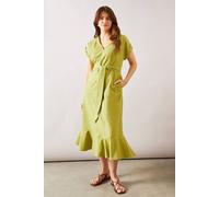 Wallis Linen Mix Belted Midi Dress In Pistachio pistachio 12