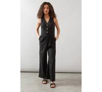 Wallis Linen Mix Button Detail Jumpsuit In Black black 18