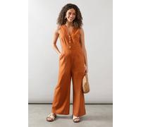 Wallis Linen Mix Button Detail Jumpsuit In Chestnut chestnut 20