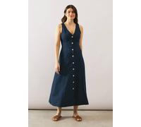 Wallis Linen Mix Button Through Midi Dress In Navy navy 14