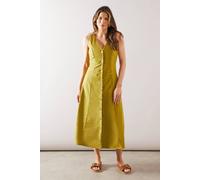 Wallis Linen Mix Button Through Midi Dress In Olive olive 16