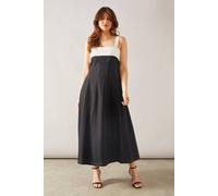 Wallis Linen Mix Contrast Detail Detail Maxi Dress In Black black 14