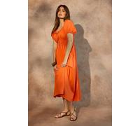 Wallis Linen Mix Shirred Waist Midi Dress In Orange orange 10