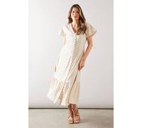 Wallis Linen Trim Detail Buttoned Midi Dress In Stone stone 20
