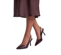 Wallis Maja Faux Cracked Leather Slingback High Stiletto Heel Court Shoes, 5, Chocolate