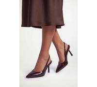 Wallis Maja Faux Cracked Leather Slingback High Stiletto Heel Court Shoes, 8, Chocolate