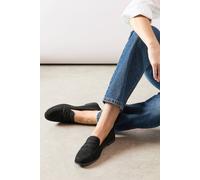 Wallis Marine Faux Suede Square Toe Flat Penny Loafers In Natural Black natural black 5