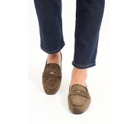 Wallis Mary Faux Suede Penny Detail Flat Loafers In Khaki khaki 4