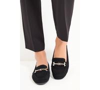 Wallis Melanie Faux Suede Snaffle Detail Flat Loafers In Natural Black natural black 8