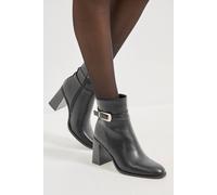 Wallis Melisssa Faux Leather Buckle Detail Round Toe High Block Heel Ankle Boots In Black black