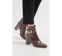 Wallis Melisssa Faux Leather Buckle Detail Round Toe High Block Heel Ankle Boots In Brown brown