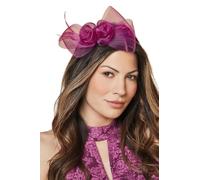 Wallis Mesh Bow and Feather Headband, One Size, magenta