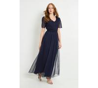 Wallis Mesh Lace Trim Maxi Dress In Navy navy