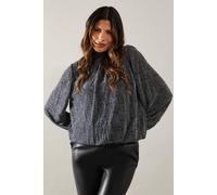 Wallis Women's Metallic Geometric High Neck Blouse in Silver | Size: Small Wallis Silver S