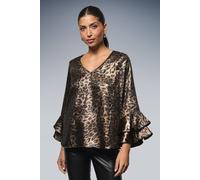 Wallis Women's Metallic Leopard Flute Sleeve Top in Gold | Size: 10 Wallis Gold 10