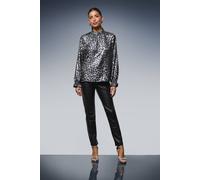 Wallis Metallic Leopard Long Sleeve Blouse In Silver silver