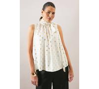 Wallis Metallic Tie Neck Spot Blouse In White white 18