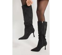 Wallis Mia Faux Suede High Stiletto Heel Slouch Knee Boots In Natural Black natural black