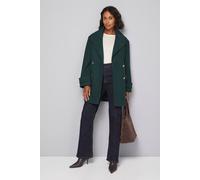 Wallis Mid Length Double Breasted Coat In Dark Green dark green