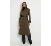 Wallis Military Button Pu Trim Double Breasted Belted Trench In Khaki khaki