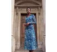 Wallis Mixed Animal Mesh Ruched Collar Midi Dress In Teal teal